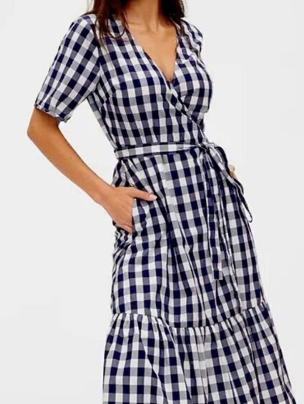 GAP Black and White Gingham Midi Wrap Dress...Size:XL